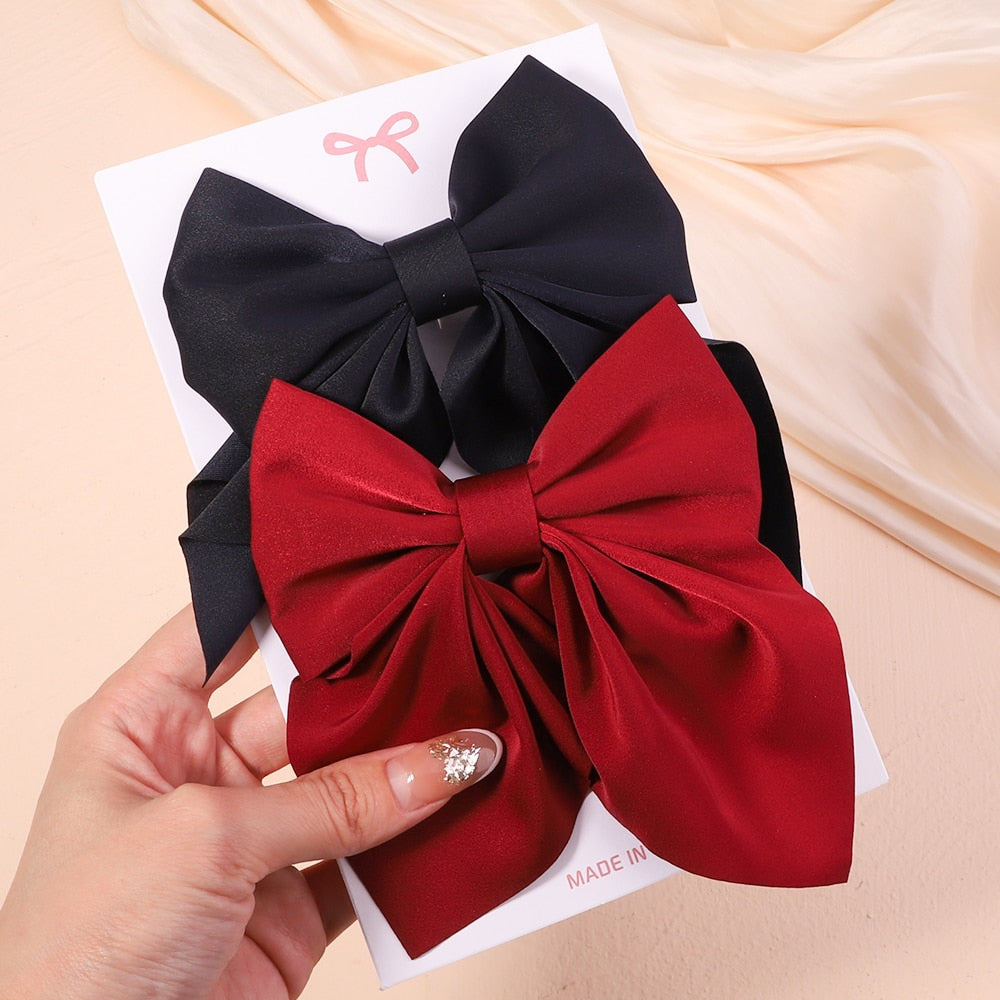 2Pcs/set Women Girls Sweet Solid Bowknot Hair Clips Print Bows Hairpins Ribbon Barrettes Duckbill Clip Headwear Hair Accessories