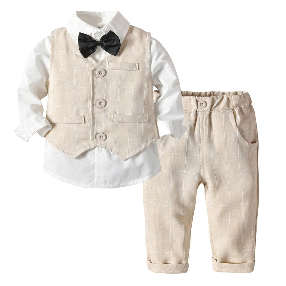 Baby Boy Clothes Birthday Party Baby Costume Boys Gentleman Tie Blue Shirt Vest Pants Autumn Toddler Baby Clothing Set Outfits