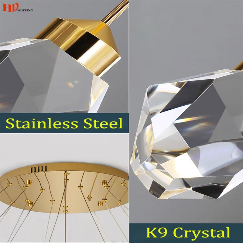 K9 Nordic Crystal Cube Chandelier Indoor Decor Led Light For Home Staircase Loft Spiral Hanging Lamp Living Dining Room Bedroom