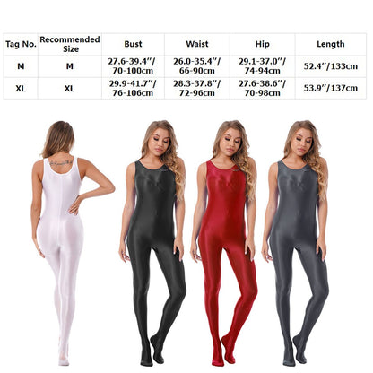 Womens Glossy Bodystocking Smooth Long Sleeve Oil Shiny Full Body Bodysuit Tights Swimsuit Fitness GYM Pole Dance Clubwear