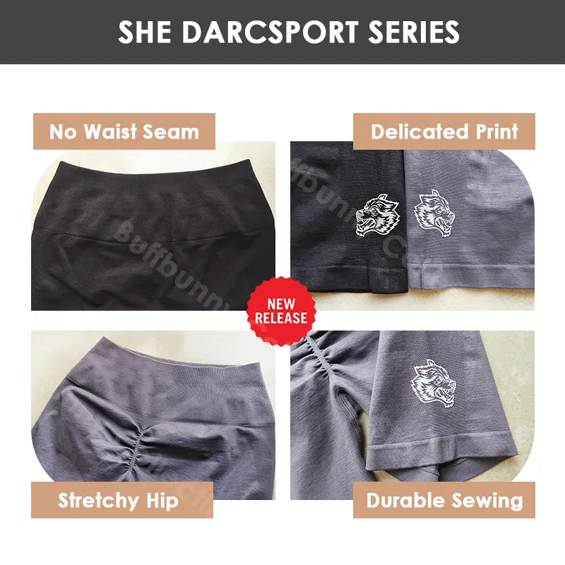 Darc Sport Women Shorts Elastic Seamless Pants Womans High Waist Push Up Workout Wolf Head Fitness Tights Sports Gym Yoga Shorts