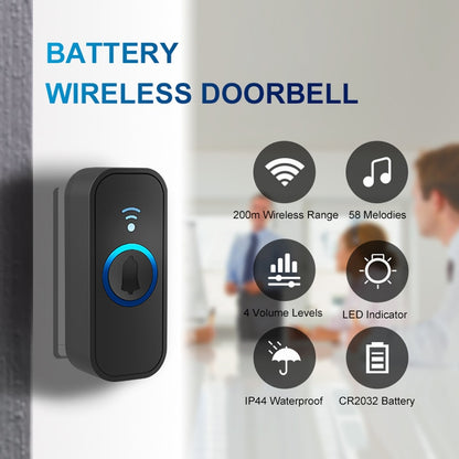 Intelligent 433mhz Wireless Doorbell Home Welcome Doorbell Waterproof 300m Remote Smart LED light  Door Bell Chime EU UK US Plug