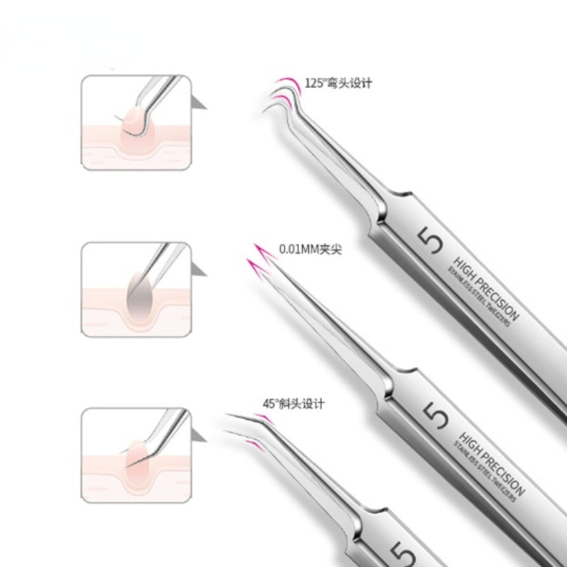 German Ultra-fine No. 5 Cell Pimples Blackhead Clip Tweezers Beauty Special Scraping &amp; Acne Needle Tool Pinzas Para Espinillas