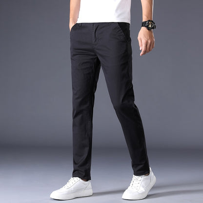 2023 New Summer Casual Pants Men 98%Cotton Solid color Business Fashion Slim Fit Stretch Gray Thin Trousers Male Brand Clothing