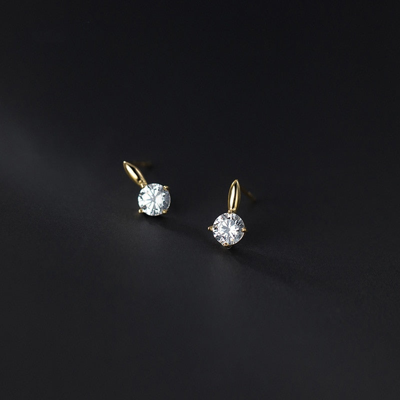 925 Silver Needle Simple Shiny Zircon Earrings Gold Plating Jewelry Crystal Stud Earrings Women