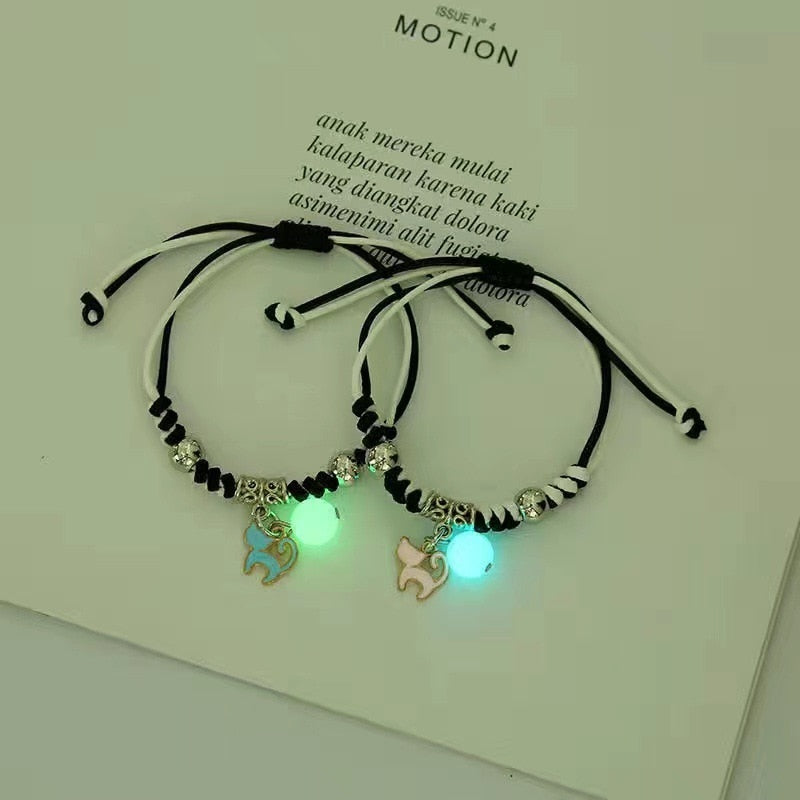 2023 Luminous Cat Star Moon Bracelet Couple Charm Handmade Adjustable Rope Matching Friend Bracelet Infinite Love Jewelry Gifts