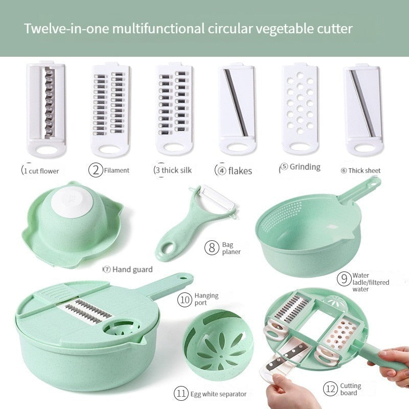 12pcs/lot Kitchen Multifunctional Salad Utensils Vegetable Chopper Carrot Potato Manual Shredder Kitchen Cooking Vegetable Tools