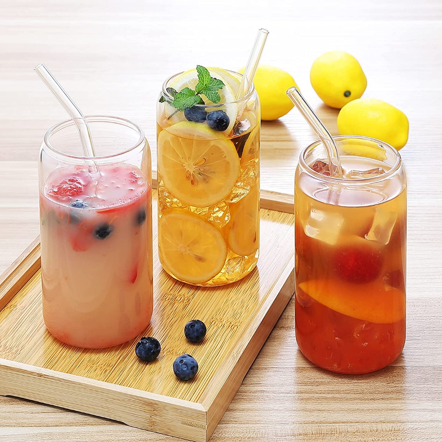 360/480ml 4Pcs Glass Cup With Lids and Straws Reusable Coke Cup Glasses for Juice Beer Can Cold Brew Coffee Bar Glasses Cups