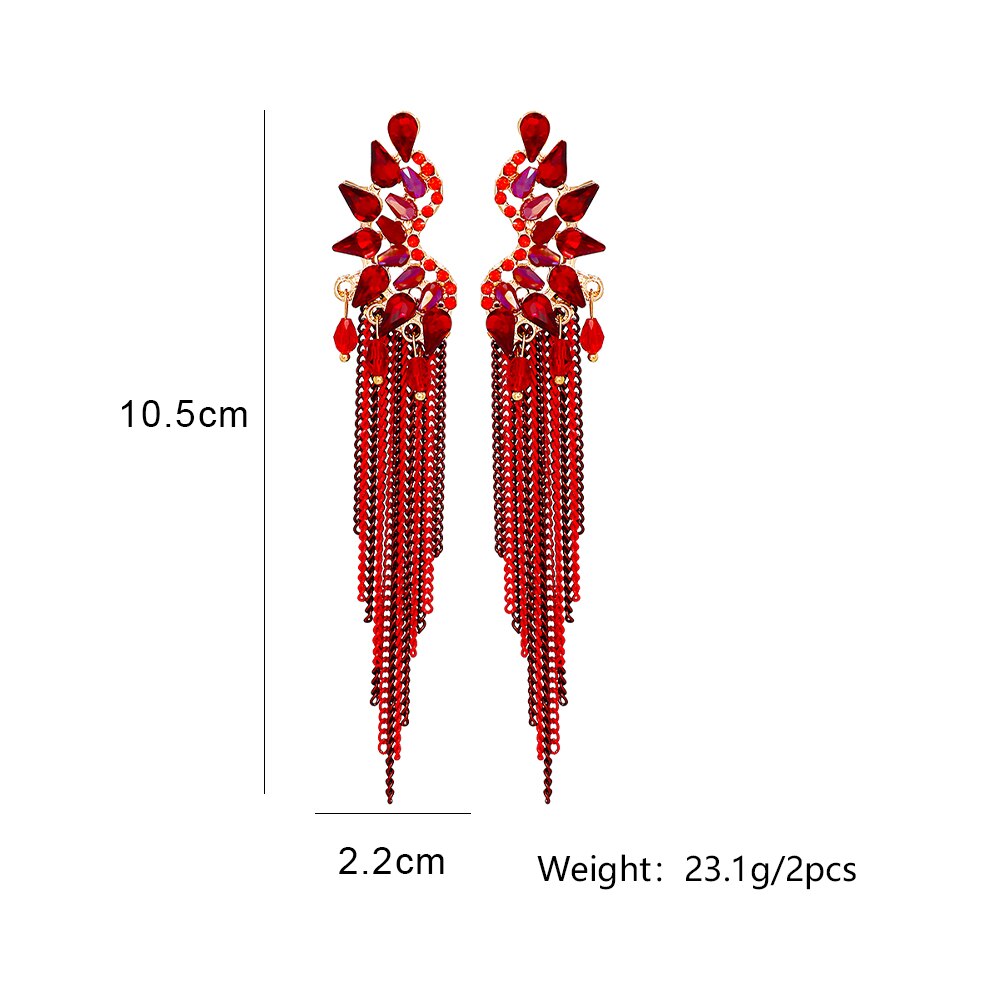 New Trendy Metal Chains Dangle Earring Red Rhinestone Long Tassel Earrings for Women 2023 Summer Jewelry Accessoires Femme