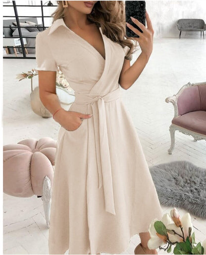 Spring And Summer Women&#39;s Fashion Long Sleeve V-Neck Butterfly Print Wrapped Hip Dress Women&#39;s Red Pocket Lace Up Slim Fit Dress