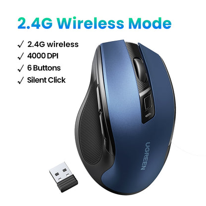 【Top Sale】UGREEN Mouse Wireless Ergonomic Mouse 4000 DPI Silent 6 Buttons For MacBook Tablet Laptop Mute Mice Quiet 2.4G Mouse