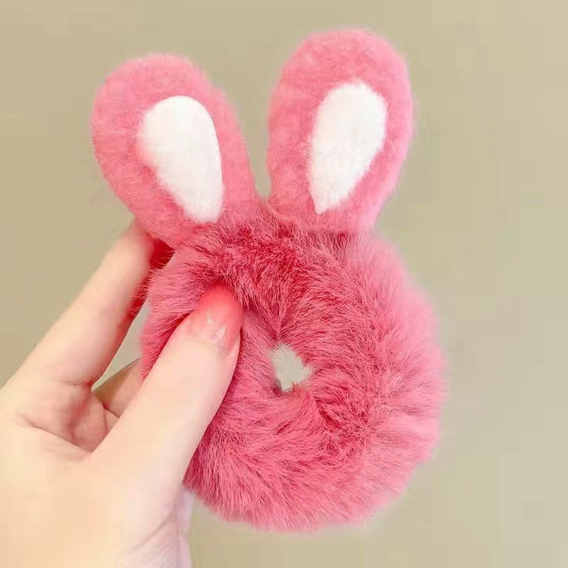 1PCS New Cute Hair Accessories Fake Fur Hair Rope Bear Scrunchies Women Girls Elastic Hair Rubber Bands Gum Kids Ponytail Holder