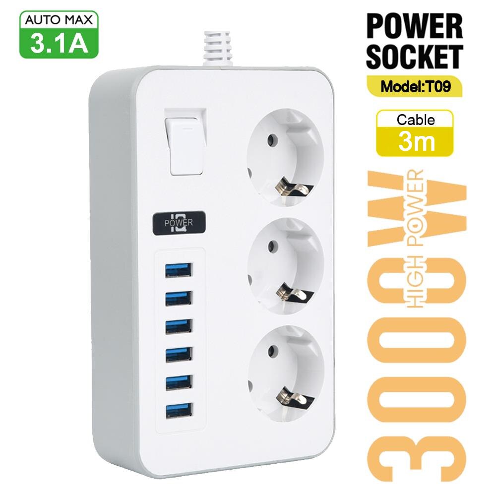 EU Plug Multiprise Power Strip Extension Cable 6 AC Outlets Electrical Socket Network Filter With 4 USB C PD Fast Smart Charging