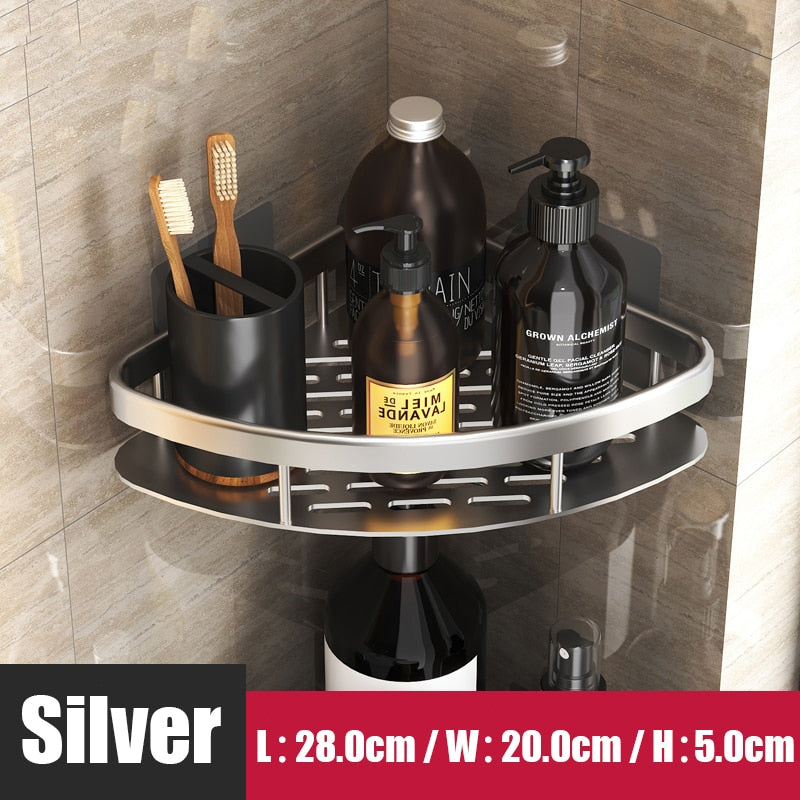 Bathroom Shelf Makeup Storage Organizer Aluminum Alloy Shampoo Rack Shower Shelf Bathroom Accessories No Drill Wall Shelf