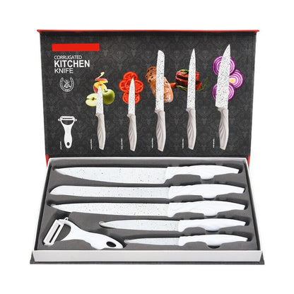 6 Pcs/Set Kitchen Knives Chef Knife Stainless Steel Peeling Slicing Bread Cutter Cleaver with Gift Box