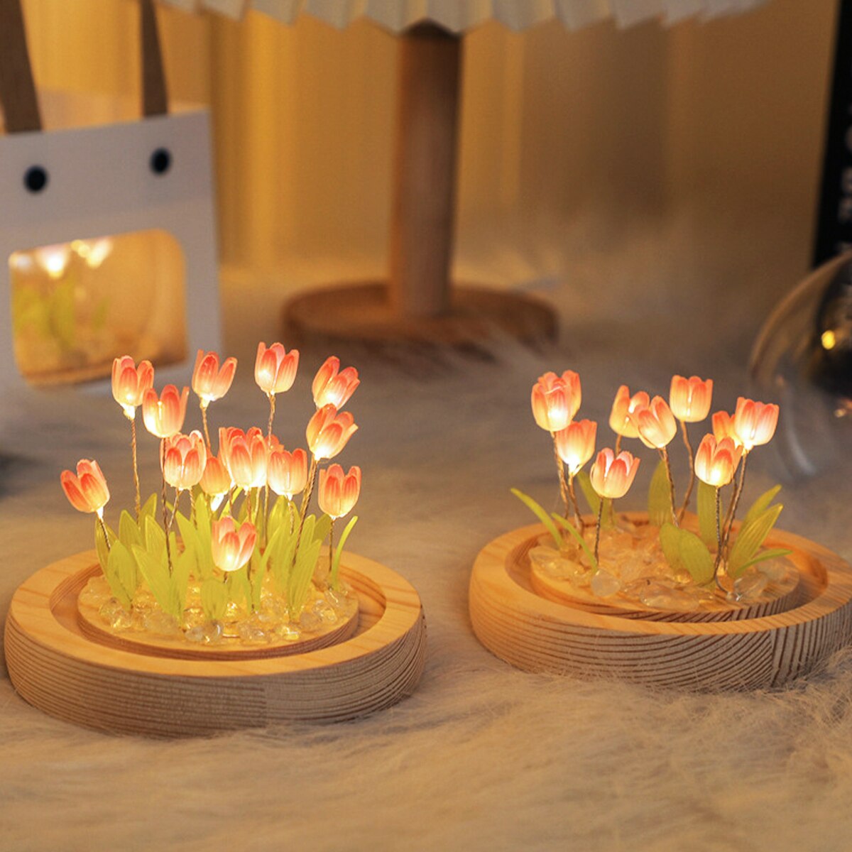 Tulip Night Light DIY Battery Operated Tulip Flower Table Lamp Simulation Flower LED Nightlight Bedside Sleep Light Home 2023