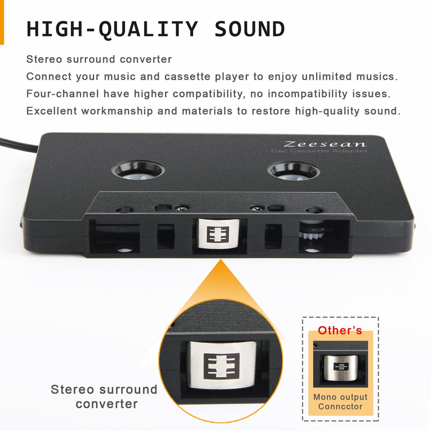 Bluetooth Cassette Adapter for Car with Stereo Audio , Wireless Cassette Tape to Aux Adapter Smartphone Cassette Adapter