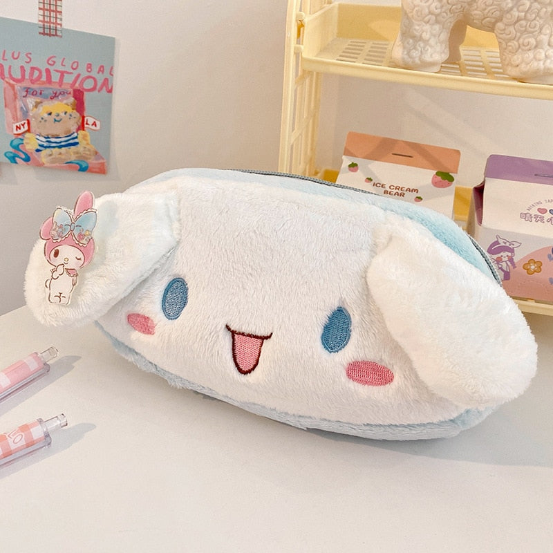 Sanrioed Hello Kitty Plush Pencil Case My Melody Cinnamoroll Purin Cartoon Storage Bag Large Capacity Makeup Bag Stationery Gift