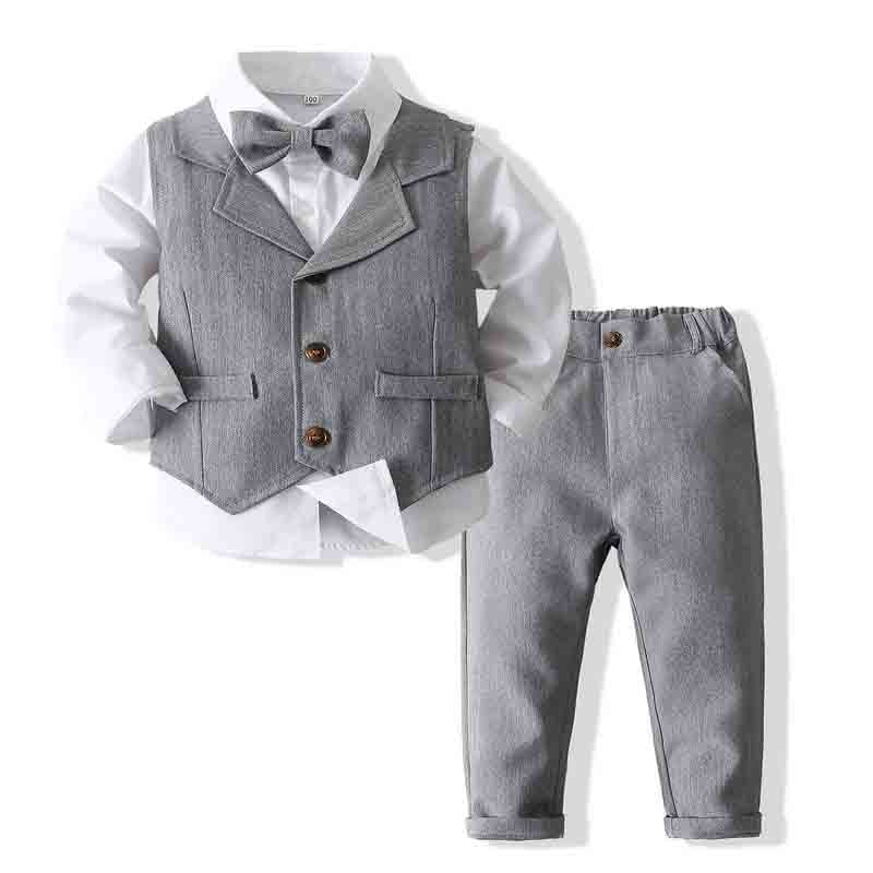 2022 Formal Kids Boy Gentleman Clothes Set Long Sleeve Shirt Waistcoat Trousers Boys Outfits Wedding Birthday Party Dress Suits