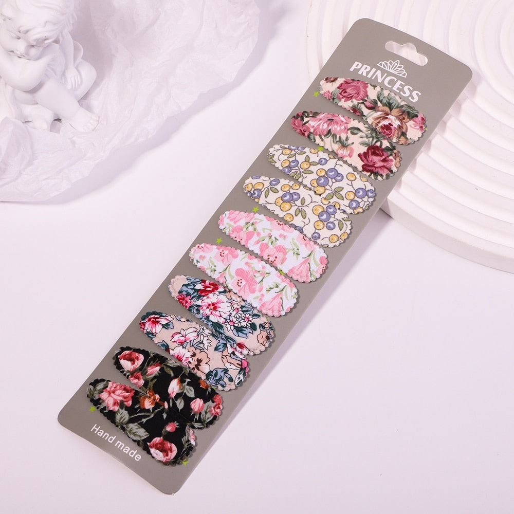 10Pcs/set Cute Embroidery Print Waterdrop Shape Hair Clips for Girls BB Hairpin Barrettes Headwear Kids Baby Hair Accessories