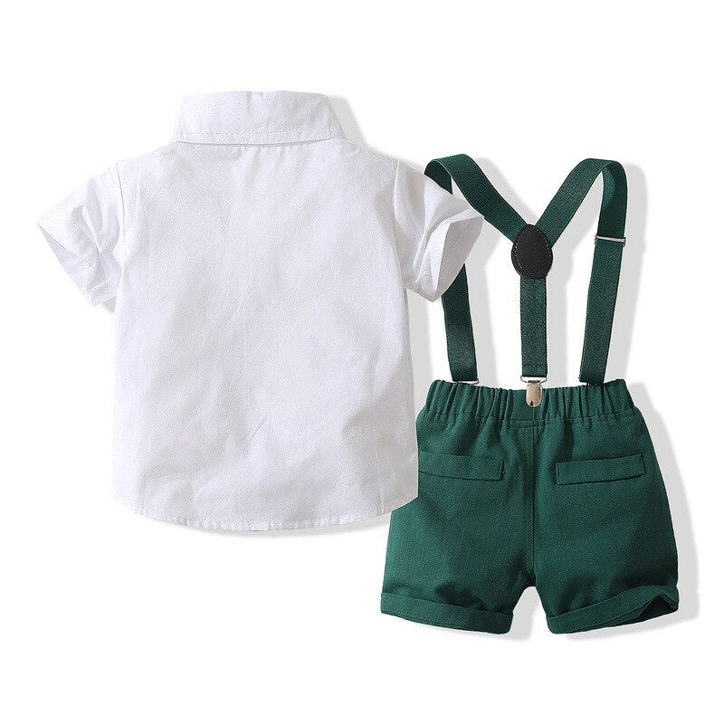 Summer Baby Boys Party Dress Suit Cotton Short Sleeve With Shirt + Belt Shorts 2PCS Outfits Kids Boys Gentleman Clothes Sets