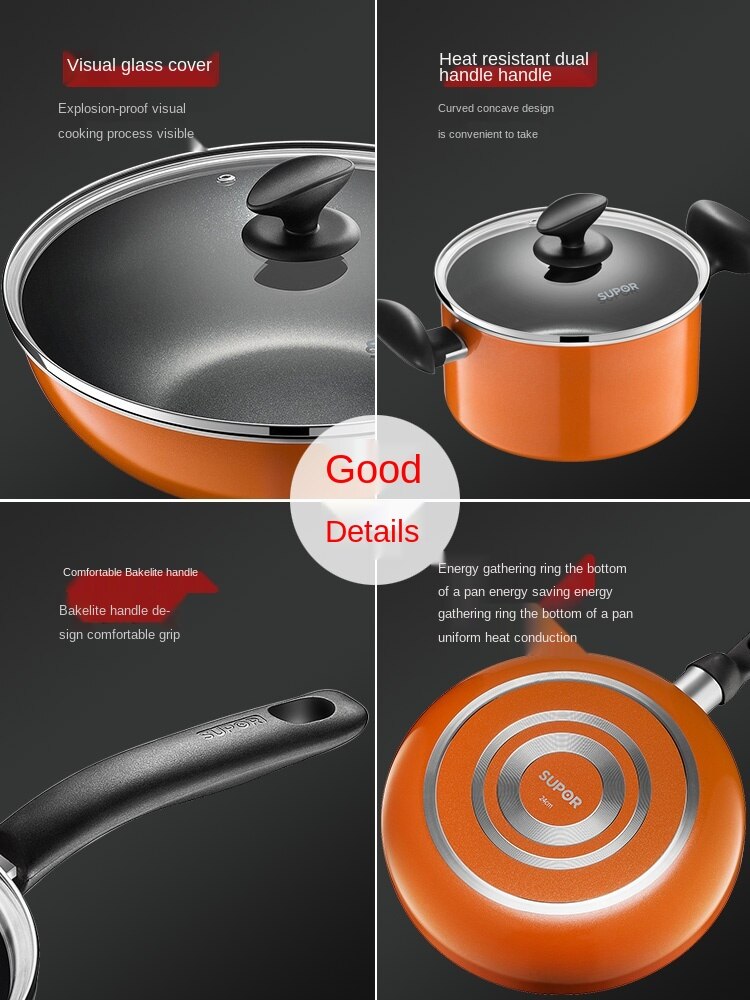 non stick pot set kitchen full set household three piece frying soup pot combination induction cooker gas