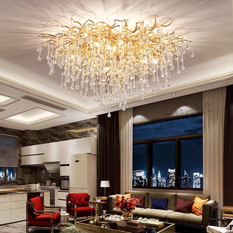 American Luxury Crystal Ceiling Chandelier Modern Lustre Living Dining Bedroom Hanging Lamp Hotel Hall Home Decor Pendant Lights