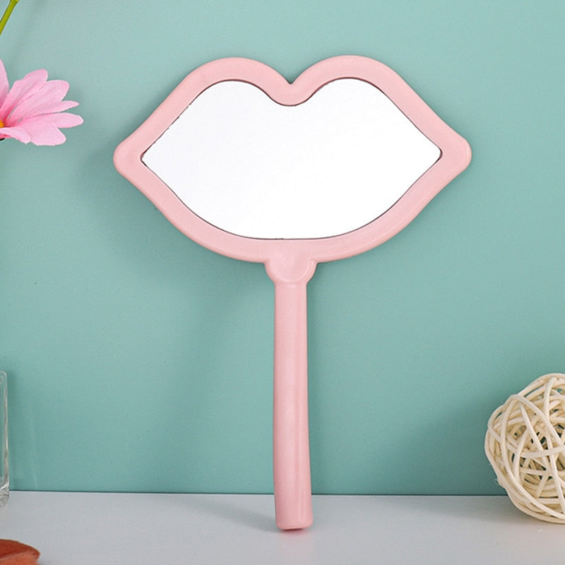 Handheld Makeup Mirror Lip Shaped Makeup Mirror With Handle Hand Mirror SPA Salon Compact Mirrors Cosmetic Mirror For Women