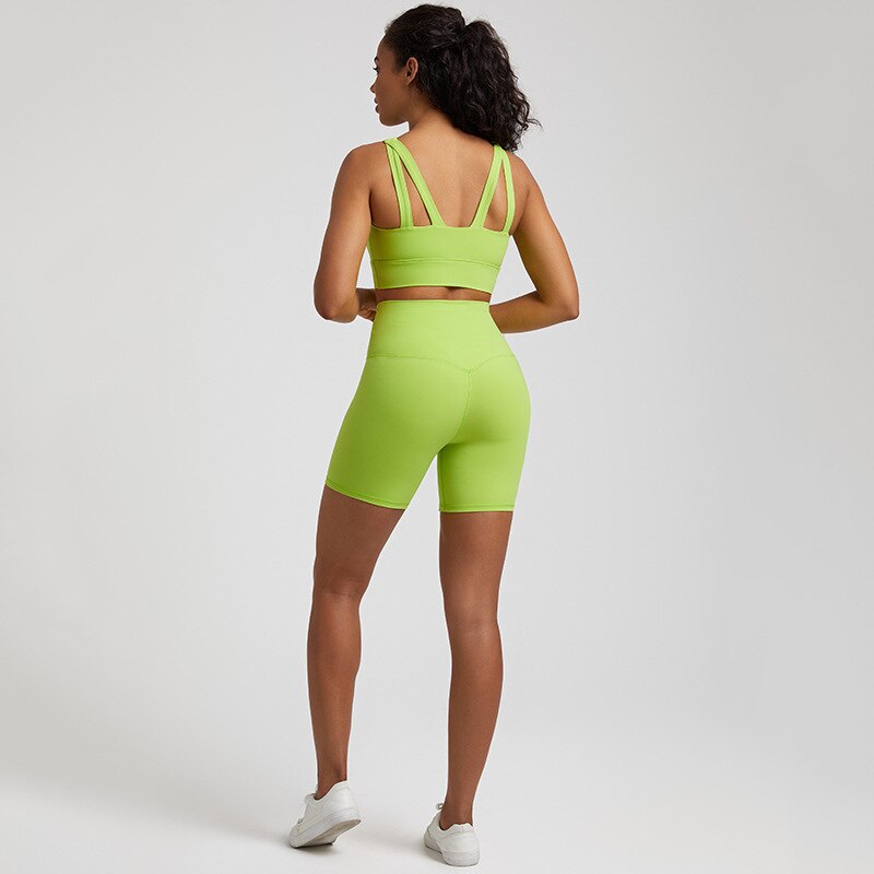 Seamless Yoga Set Gym Workout Clothes Two-piece Suit Women Running Fitness Set Sports Bra Top And High Waist Shorts Sportswear