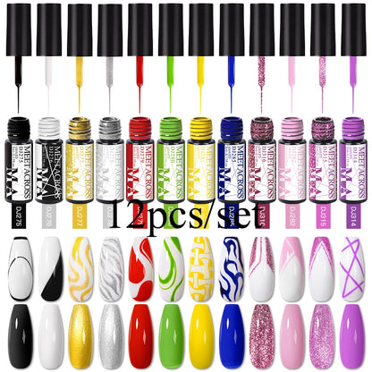 MEET ACROSS 6/12Pcs Nail Liner Gel Set Line Polish Gel Kit Nail Art Design For UV Paint Nail Drawing Polish DIY Painting Varnish