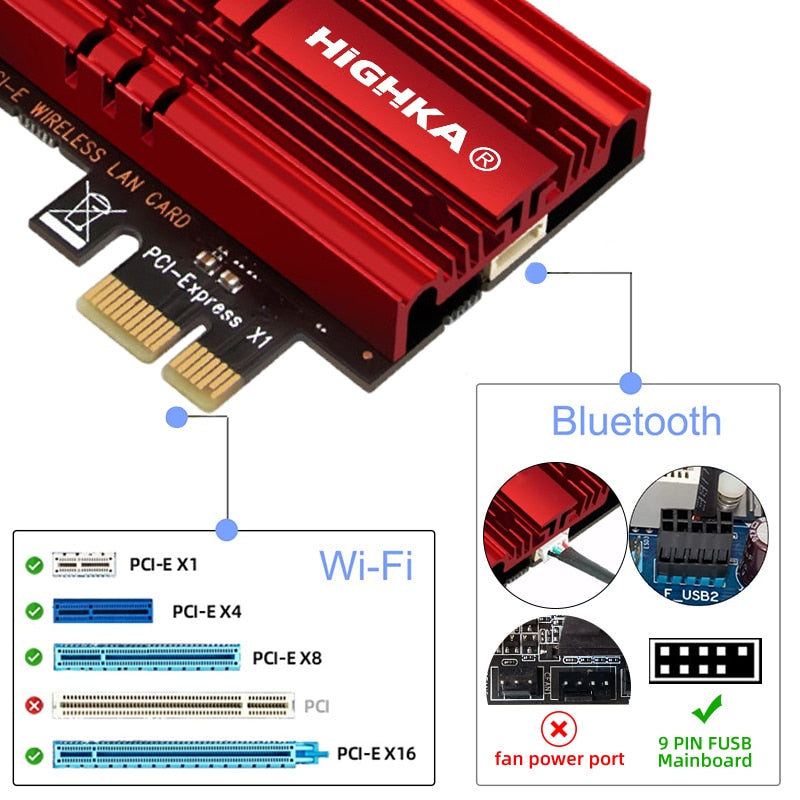 5374Mbps Wi-Fi 6E PCIe Wireless Network Card 5G/6Ghz WiFi Adapter Bluetooth 5.3 PCI Express 802.11AX Intel AX210 WiFi Card PC