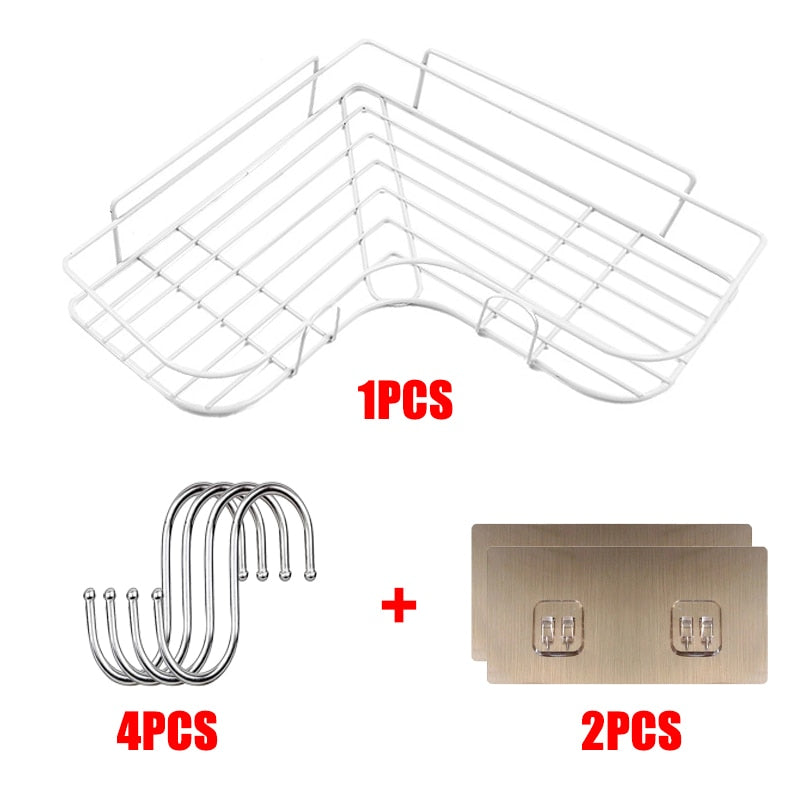 Bathroom Shelf Shampoo Storage Rack Bath Hanging Basket Iron Cosmetic Holder Punch-Free Kitchen Seasoning Organizer Accessories