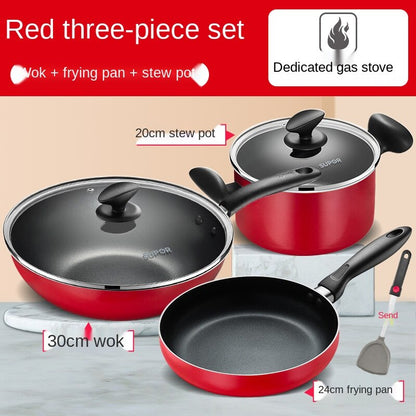 non stick pot set kitchen full set household three piece frying soup pot combination induction cooker gas