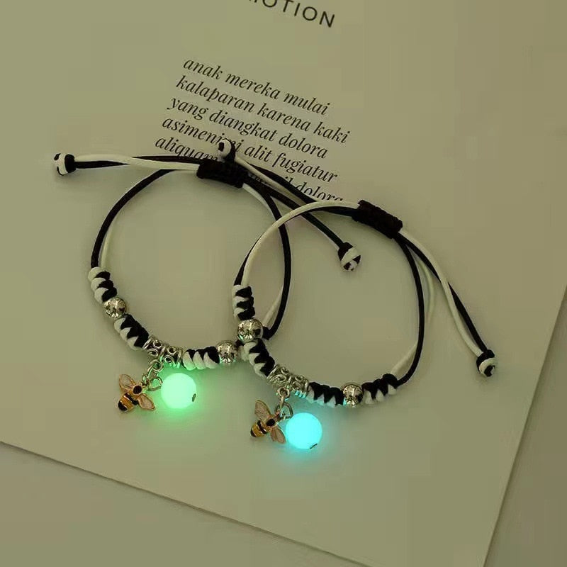 2023 Luminous Cat Star Moon Bracelet Couple Charm Handmade Adjustable Rope Matching Friend Bracelet Infinite Love Jewelry Gifts