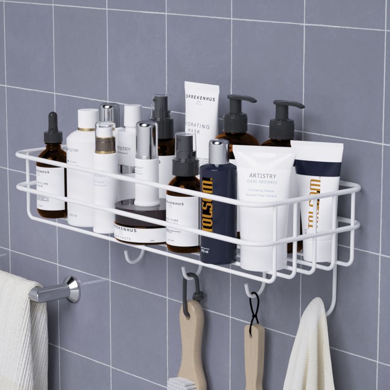 Bathroom Shelf Shampoo Storage Rack Bath Hanging Basket Iron Cosmetic Holder Punch-Free Kitchen Seasoning Organizer Accessories
