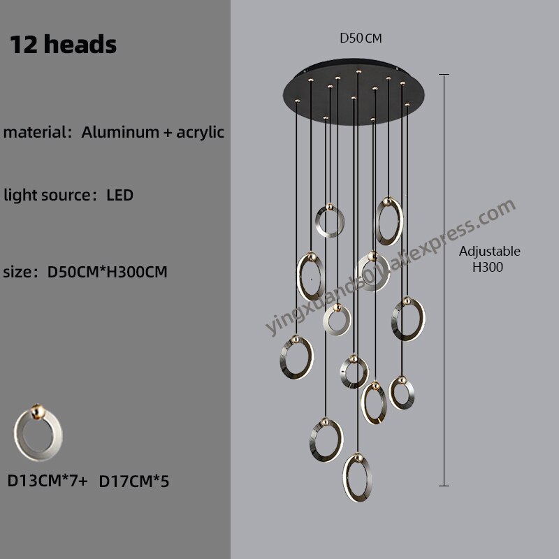 Pendant Staircase LED Attic Villa Living Room Ceiling Pendant Lights 2023 Designer Lamp Nordic Long Annular Staircase Chandelier