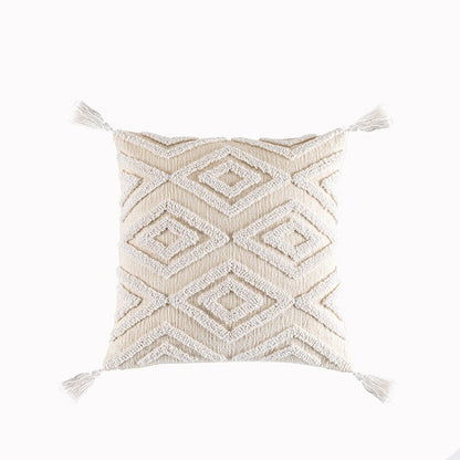 Morocco Tufted Throw Pillow Case with Tassels Boho Farmhouse Cushion Covers for Sofa Couch Home Décor 45x45cm Cream Beige TJ7143