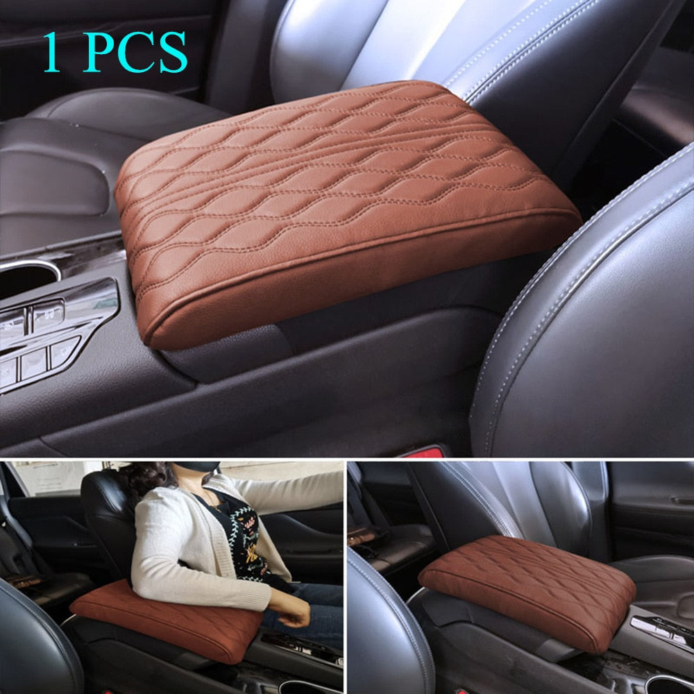 Wave Embroider PU Leather Car Armrest Mat Center Console Arm Rest Protection Cushion Auto Armrests Storage Box Cover Pad