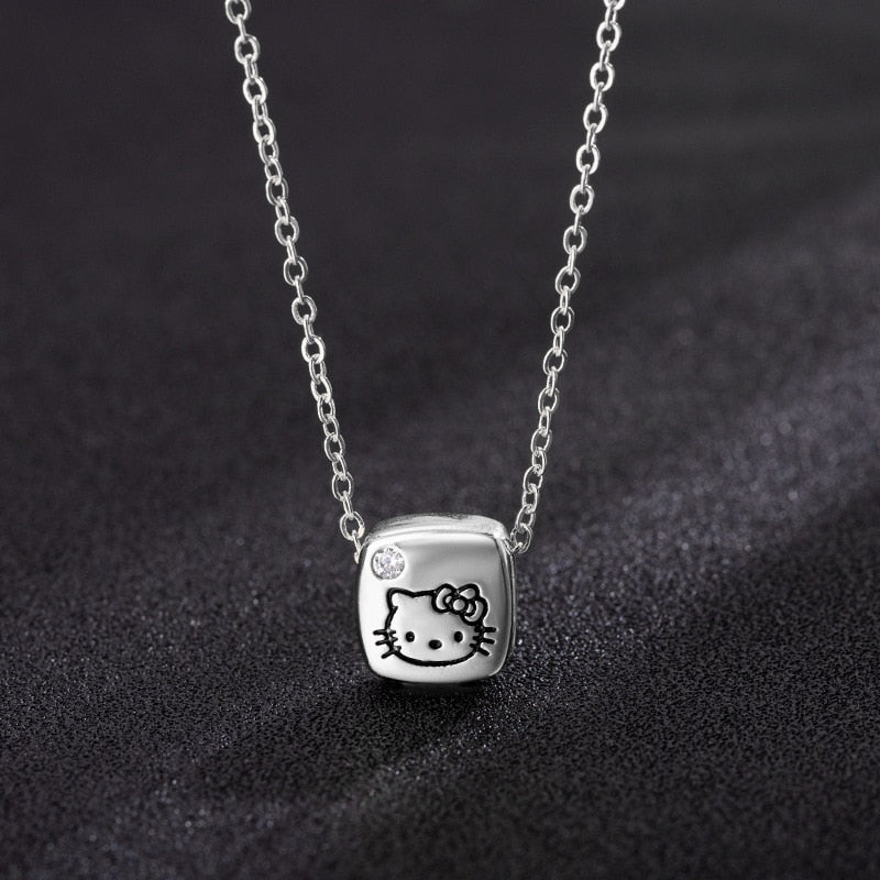 Lovely Cartoon Hellokitty Sanrio Anime Kids Chain Necklaces Cute Hollowed Kitty Crystal Necklace for Women Girls Birthday Gift