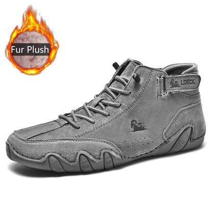Leather Winter Boots for Men 2022 New In High Top Sneakers Luxury Aliexpress Shoes Man Footwear Casual Fur Plush Ankle Boots