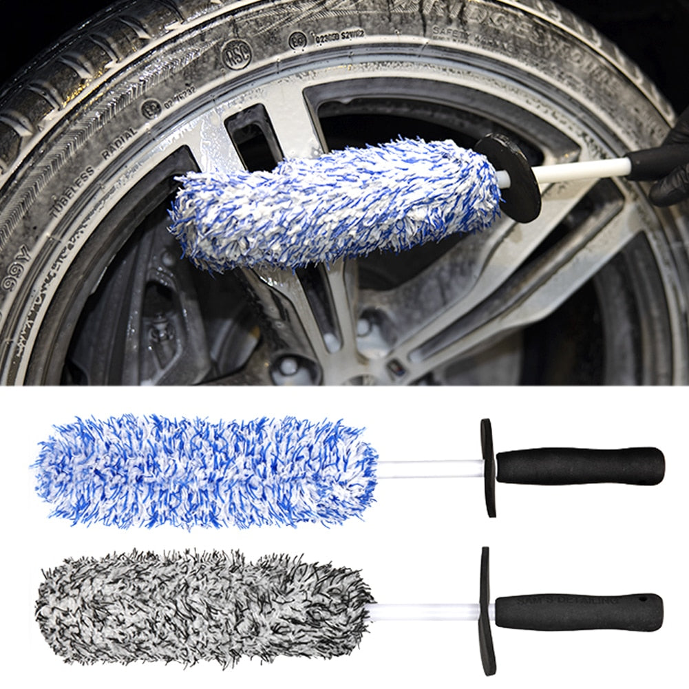 Car Wash Super Brush Microfiber Premium Wheels Brush Non-Slip Handle Easy To Cleaning Rims Spokes Wheel Barrel Car Accessories