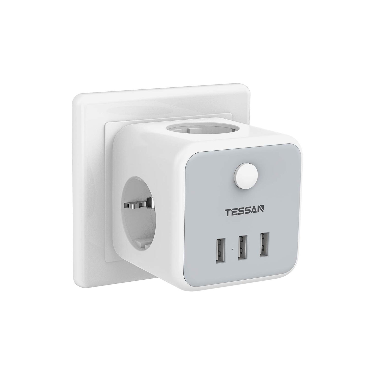 TESSAN Multi Outlets Power Stirp with Outlet and USB Ports, EU Wall Socket Power Adapter with Overload Protection for Home