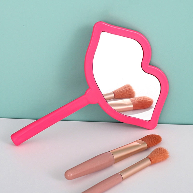 Handheld Makeup Mirror Lip Shaped Makeup Mirror With Handle Hand Mirror SPA Salon Compact Mirrors Cosmetic Mirror For Women