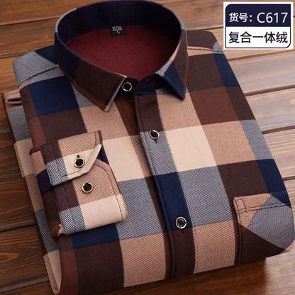 2022Spring Winter Men's Long Sleeve Plaid Flannel Fur Lined Thick Work Shirts fleece warm long sleeve shirt for men dress shirts