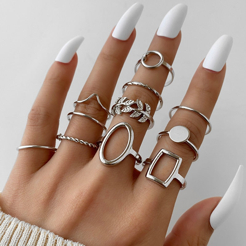 Vintage Hollow Heart Butterfly Rings Set For Women Metal Silver Color Geometric Spiral Shape Ring 22pcs Set 2023 Trendy Jewelry