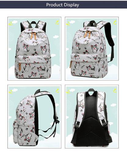 Fengdong school bags for teenage girls schoolbag children backpacks cute animal print canvas school backpack kids cat bag pack