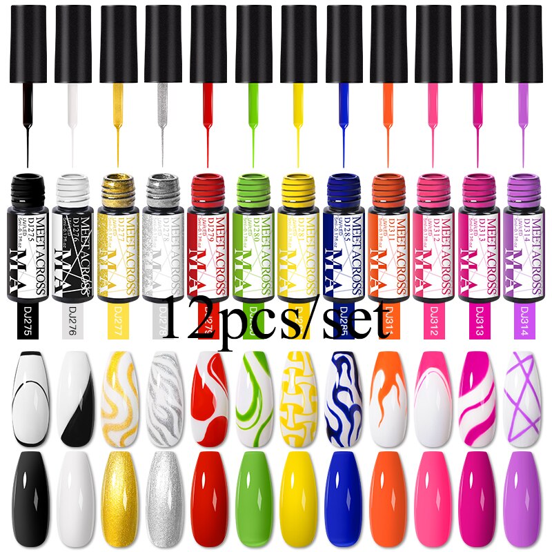 MEET ACROSS 6/12Pcs Nail Liner Gel Set Line Polish Gel Kit Nail Art Design For UV Paint Nail Drawing Polish DIY Painting Varnish