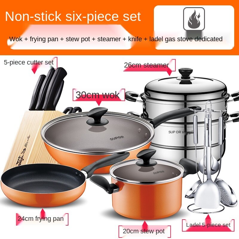 non stick pot set kitchen full set household three piece frying soup pot combination induction cooker gas