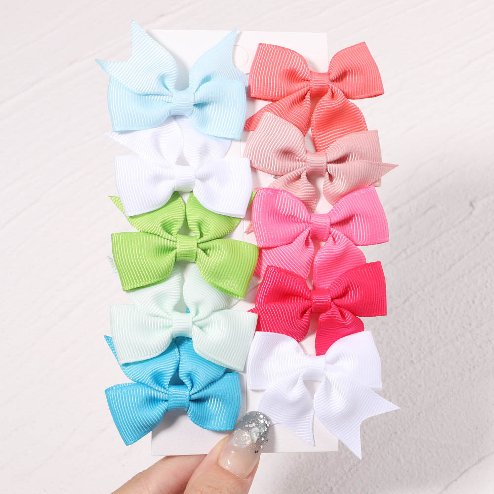 10Pcs/Set New Cute Solid Ribbon Bowknot Hair Clips for Baby Girls Handmade Bows Hairpin Barrettes Headwear Kids Hair Accessories