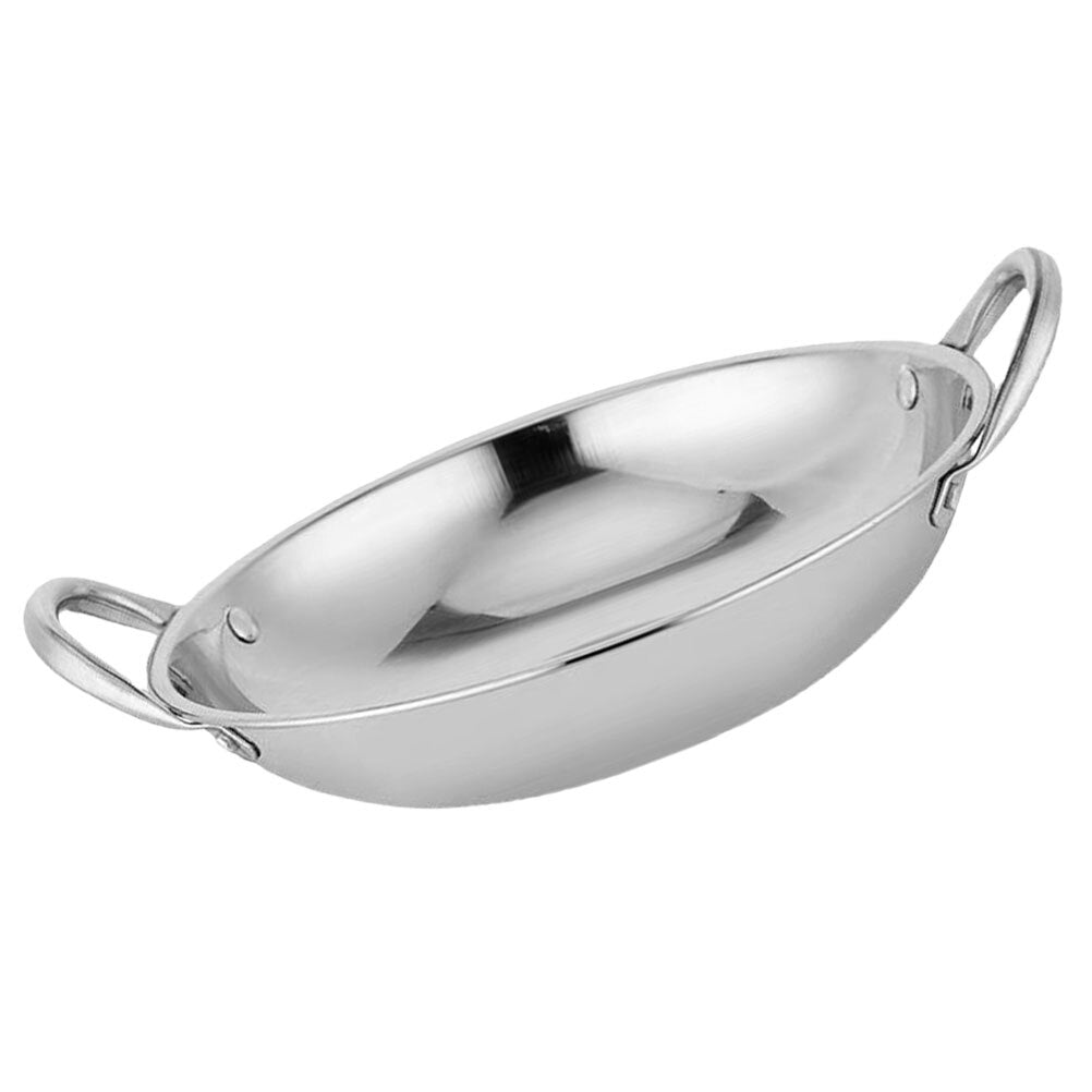 Stainless Steel Saucepan Chinese Wok Frying Pan with Double Handle Cookware for Hot Pot